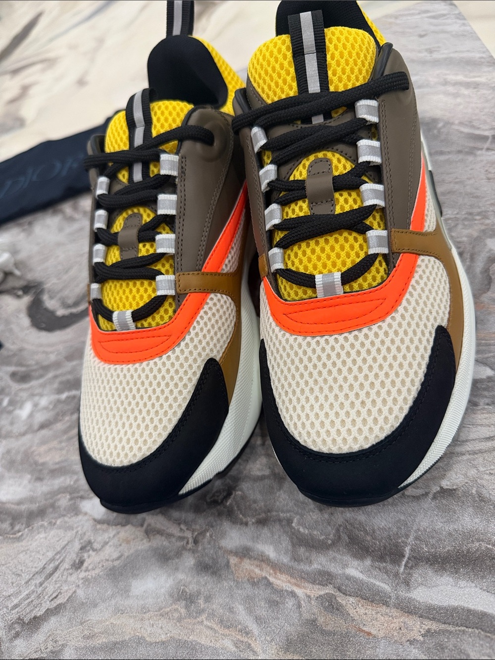 Dior Men’s Yellow, Orange, Black & Cream Mesh Sneakers